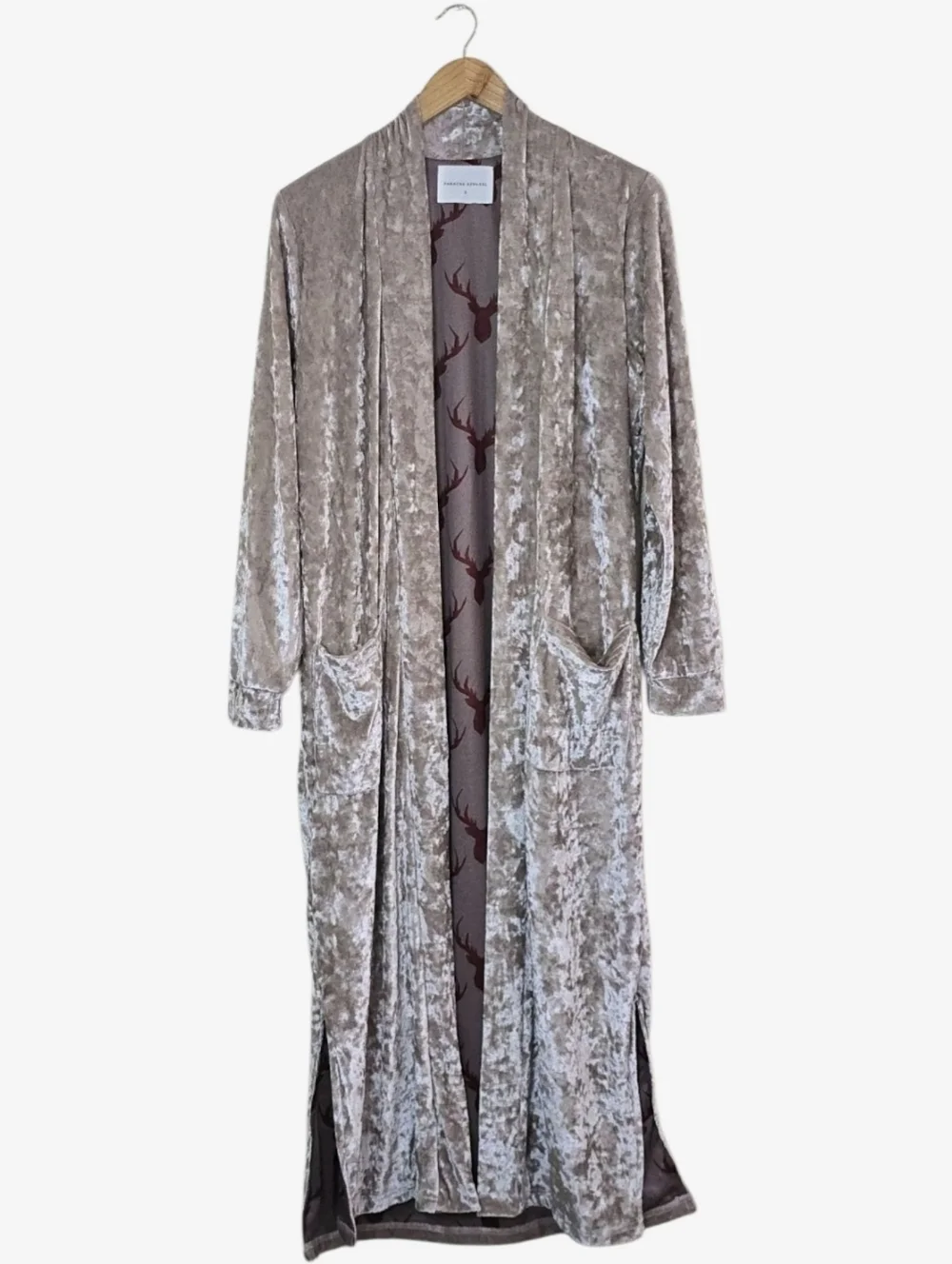 Panache Crushed Velvet Duster Cardigan Small Long Open Front Boho Maxi Kimono